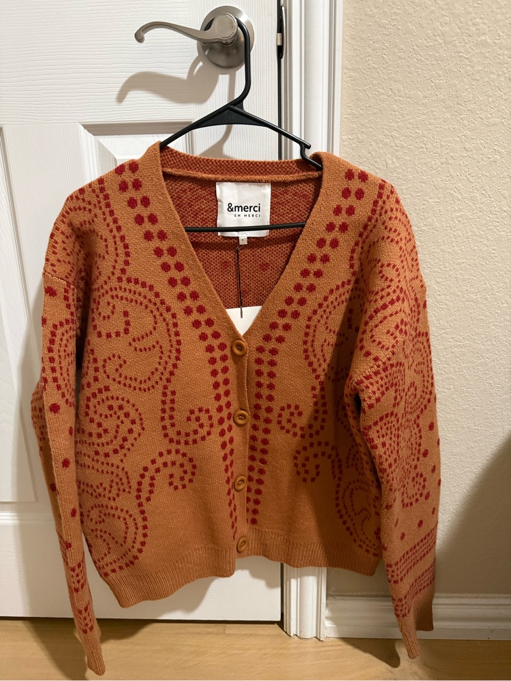 Rust Orange Paisley Dot Cardigan Sweate